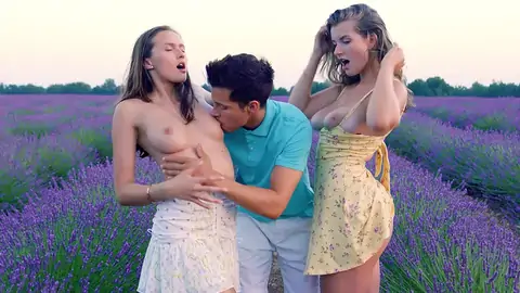 A Duo Of Ash-blonde Nymphs Have A Three Way With A Twink