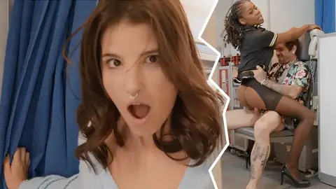 Dunkelhaarige Ist überrascht, Aber Stewardess Glücklich Zerrissen