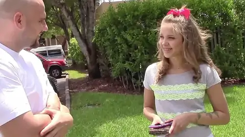 Light-haired Nubile With Diminutive Bosoms Talking To A Hairless Fellow